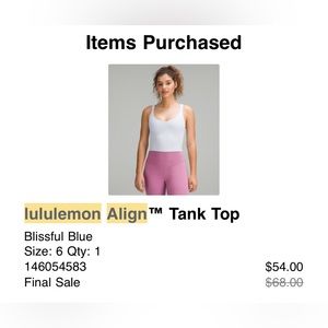 Lululemon Align Tank Top, 6 — Blissful Blue